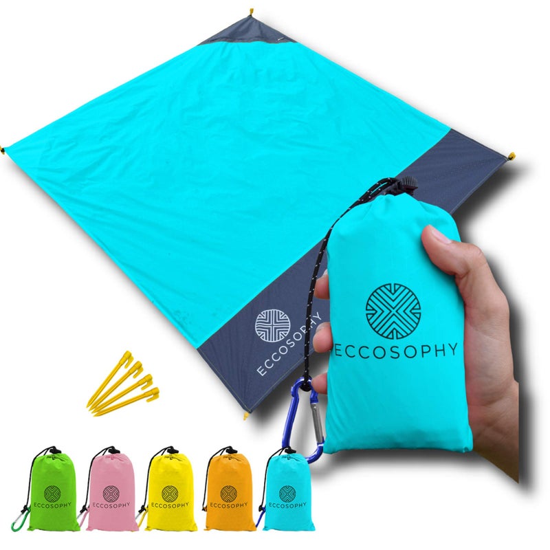ECCOSOPHY 60x55" Blue Waterproof Compact Pocket Beach Blanket - Image 1
